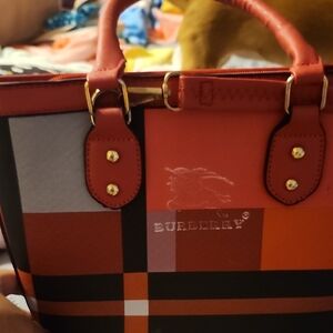 Burberry Red and Black Plaid Tote